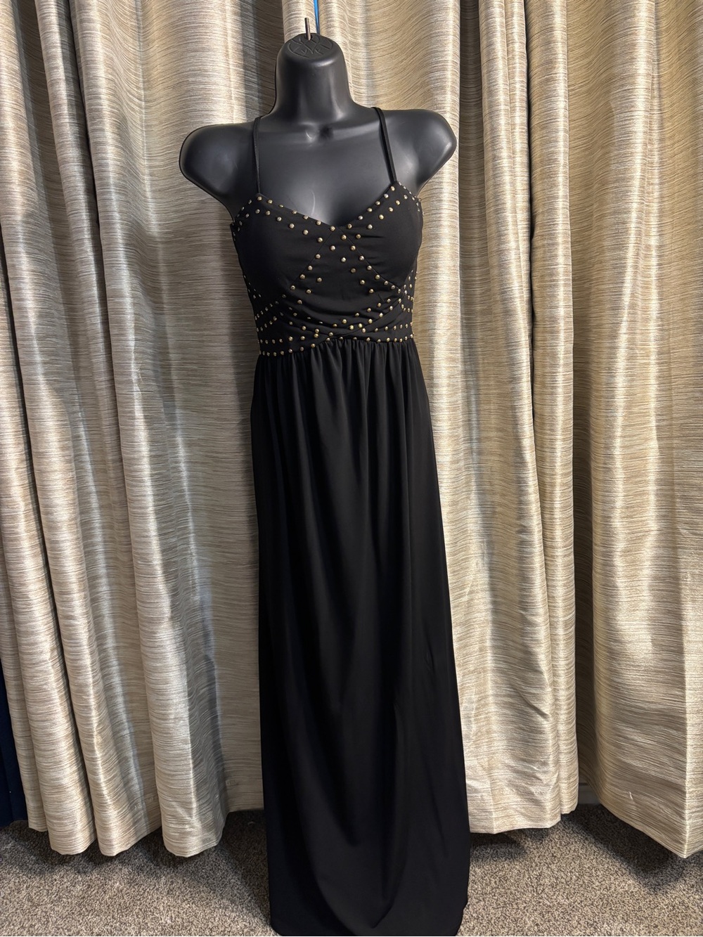VENUS Black Maxi Dress with Gold Stud Detailing
